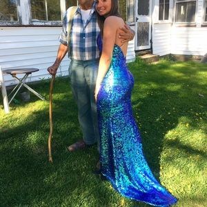 Blue Backless Sequin Prom Dress. Mermaid fit and feel!